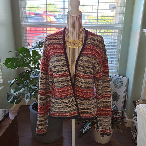 H&M Open Front Striped Hobo Sweater in Red - Picture 2 of 10